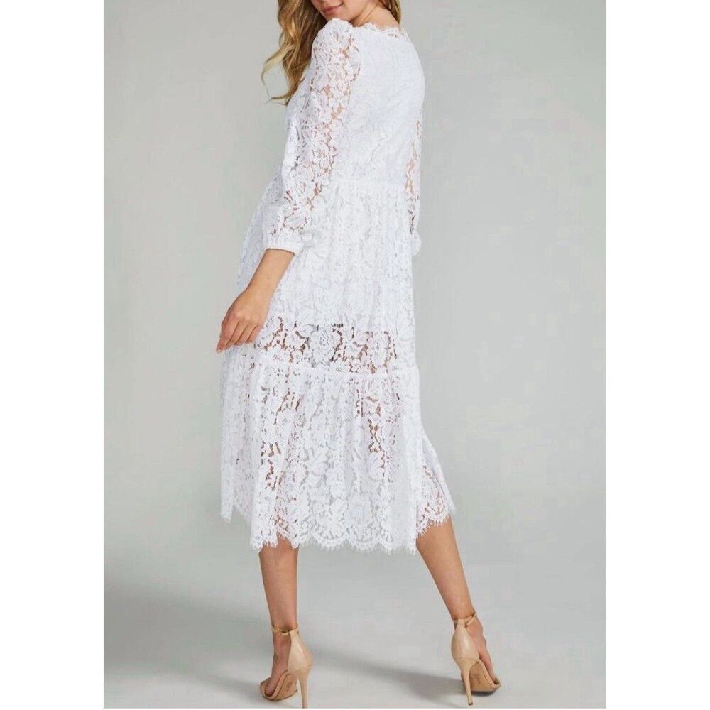 Generation Love White Lace Midi Dress V-Neck Long Sleeve Bridal XS New - Picture 2 of 13